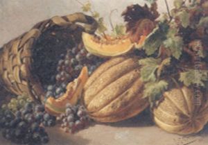 Melons And Grapes With A Basket by Ladislaus Eugen Petrovits