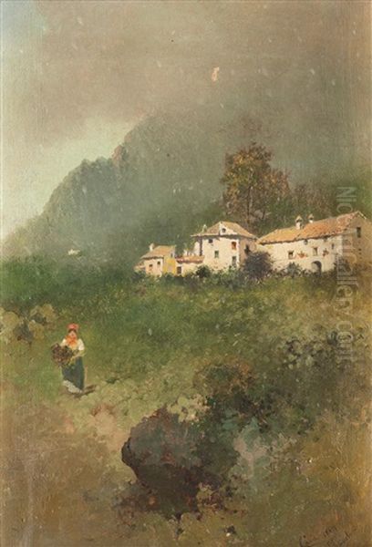 Bimba Con Capretta Nel Parco E Contadinella In Campagna (2 Works) - view 1