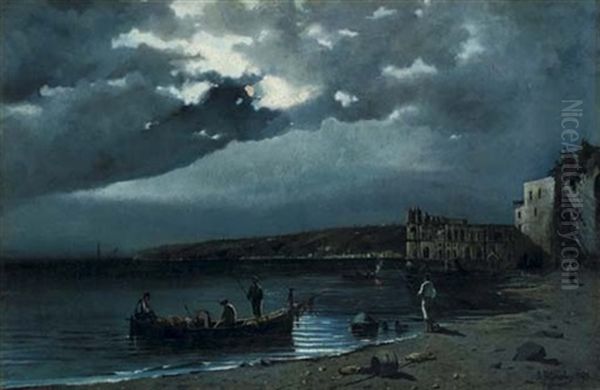 Napoli, Barche E Pescatori Davanti A Palazzo Donn'anna - view 1