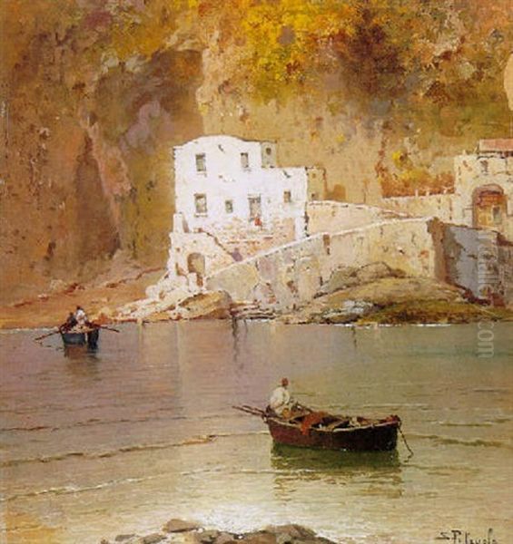 A Mediterranean Coastal Scene With A Figure In A Boat In The Foreground - view 1