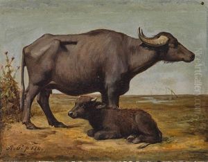 Wasserbuffel In Der Puszta by August Xaver Karl von Pettenkofen