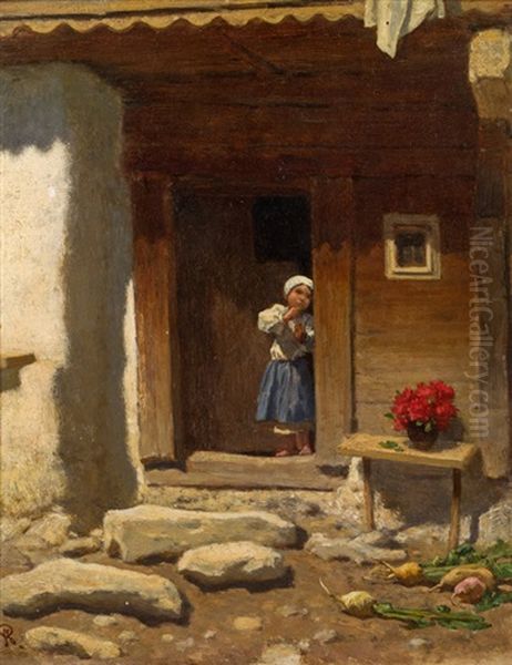 Girl In The Door Of A Farmhouse In Salzburg - view 1