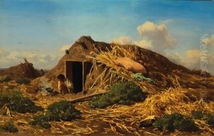 Gypsy Boy By A Hut by August Xaver Karl von Pettenkofen