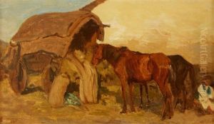 Horses By A Wagon