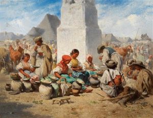 Markt In Szolnok Mit Der Dreifaltigkeitssaule by August Xaver Karl von Pettenkofen