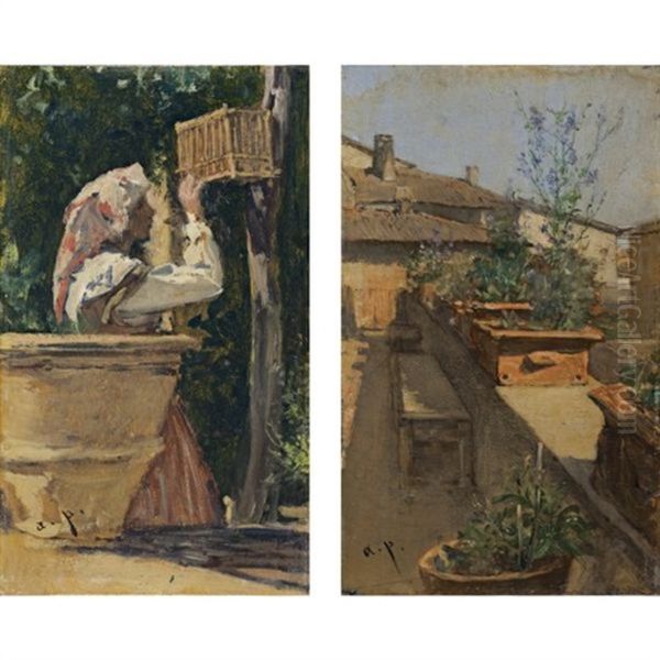 Ein Madchen Beim Vogelkafig (the Birdcage)(+ Ein Dachgarten (a Roof Garden): Pair) - view 1