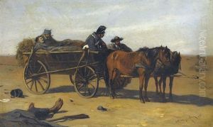 Soldaten Auf Pferdewagen Nach Der Schlacht by August Xaver Karl von Pettenkofen