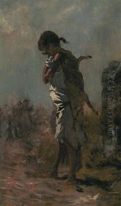 Zigeunermadchen Tragt Erlegtes Tier (study) by August Xaver Karl von Pettenkofen