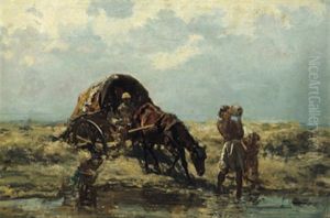 Zigeunerwagen An Einer Furt by August Xaver Karl von Pettenkofen