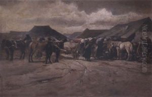 Markttag Vor Einem Ungarischen Dorf by August Xaver Karl von Pettenkofen
