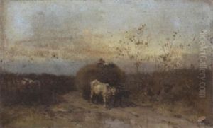 Heimkehrender Bauer Mit Heuwagen by August Xaver Karl von Pettenkofen