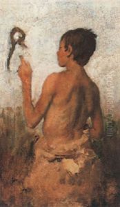 Zigeunerknabe Mit Aufgespiester Schlange by August Xaver Karl von Pettenkofen