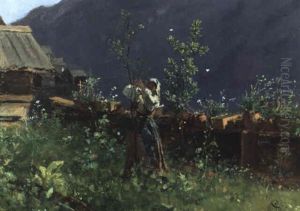 Bauerngarten In Hallstatt by August Xaver Karl von Pettenkofen