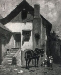Ackergaul Und Kinder Auf Dem Bauernhof