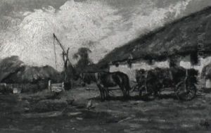 Pferdefuhrwerk Am Ziehbrunnen