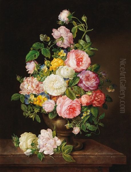 Roses And Pansies In A Vase - view 1