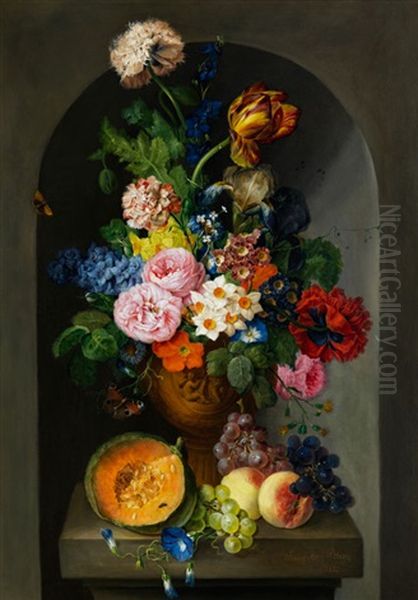 Blumenstillleben Mit Melone Und Fruchten - view 1