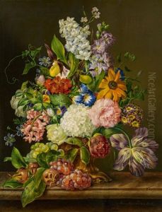 Groses Stillleben Mit Bluten Und Trauben