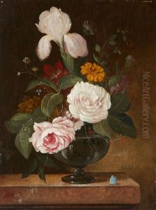Still Life With Roses, Tulips And Lilies In A Vase by Franz Xaver Petter
