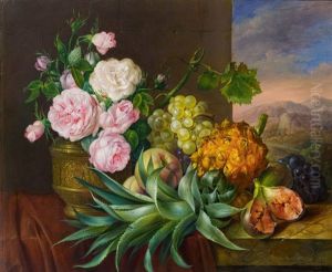 Stillleben Mit Rosen, Trauben, Feigen Und Ananas by Franz Xaver Petter