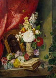 Stillleben Mit Blumen Und Buch by Franz Xaver Petter