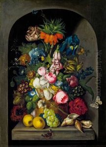 Blumenstillleben Mit Fruchten Und Schneckenhausern