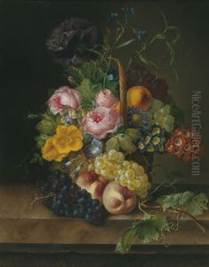 Stillleben Mit Blumenkorb Und Fruchten by Franz Xaver Petter