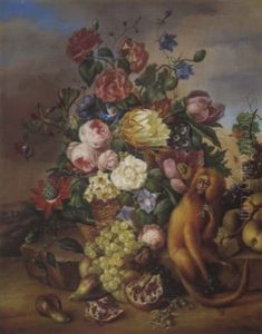 Groses, Dekoratives Mit Sitzendem Affen by Franz Xaver Petter