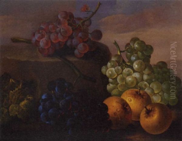 Grapes And Apples On A Rocky Shelf - view 1