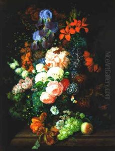 Groses Blumenstilleben Mit Schwertlilien, Levkoijen Und Anderen Bluten