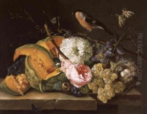 Blumen- Und Fruchtestilleben Mit Dompfaff Blumen- Und Fruchtestilleben Mit Dompfaff