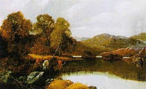 Cattle Watering At The Edge Of A Lake by Edwin Pettitt