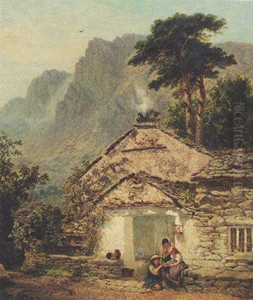 Children Before A Cottage In A Mountainous Landscape - view 1