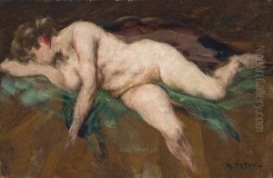 Liegender Frauenakt Auf Grunem Tuch by Rudolf Petuel