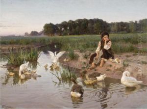 Ukrainian Girl Tending Geese by Nikolai Kornilievich Bodarewsky