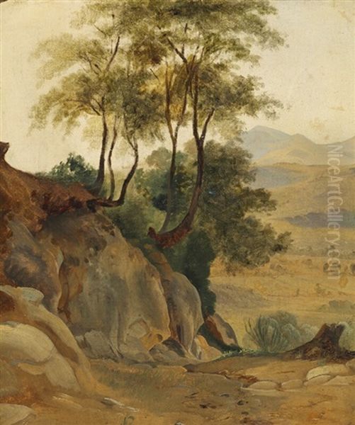 Italian Landscape With Rocks And Tall Trees - view 1