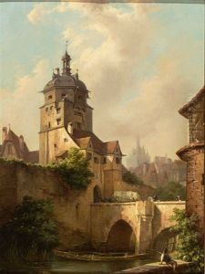 Stadttor Mit Steinerner Bogenbrucke In Einer Mittelalterlichen Stadt by Ferdinand Petzl
