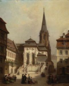 Blick Auf Eine Kirche In Einer Frankischen Stadt by Ferdinand Petzl
