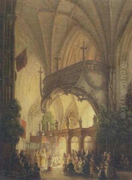 Prozession In Einer Gotischen Kirche (munchener Frauenkirche?) - view 1