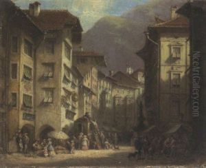 Markttreiben In Einer Altstadtgasse by Ferdinand Petzl