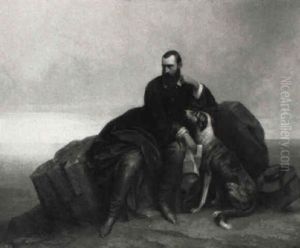 Edelmann Mit Windhund Auf Einem Felsvorsprung Am Meer Sitzend