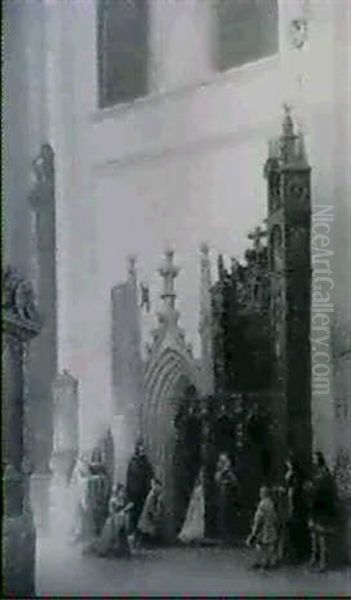 Motiv Aus Der Munchener Frauenkirche: Munchnerinnen Mit Riegelhauben Und Andere Glaubige Im Gewandung Des 16. Jhs... - view 1