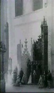 Motiv Aus Der Munchener Frauenkirche: Munchnerinnen Mit Riegelhauben Und Andere Glaubige Im Gewandung Des 16. Jhs... by Ferdinand Petzl