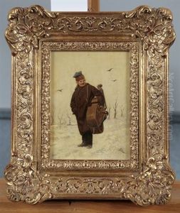 Bassist Mit Seinem Instrument In Winterlicher Landschaft by Joseph Petzl
