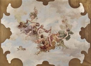 Allegorie: Flora Und Drei Schwebene Genien Mit Putti Allegorie: Flora Und Drei Schwebene Genien Mit Putti
