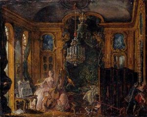 Scene D'interieur Regence Avec Une Violoncelliste by Alexis Peyrotte