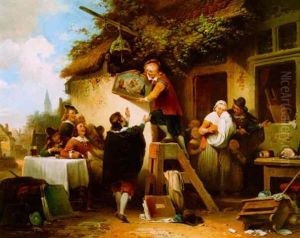 A Town Scene With Figures By An Inn - The Dismantling Of The Jan Steen Tavern