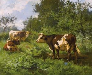 Weidende Kuhe Auf Sommerlicher Wiese by Aymar Pezant