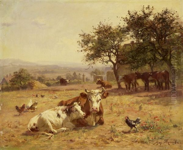 Vaches Couchees Dans Un Chaumes - view 1