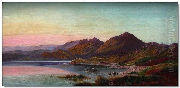 Figures Rowing On A Loch - view 1